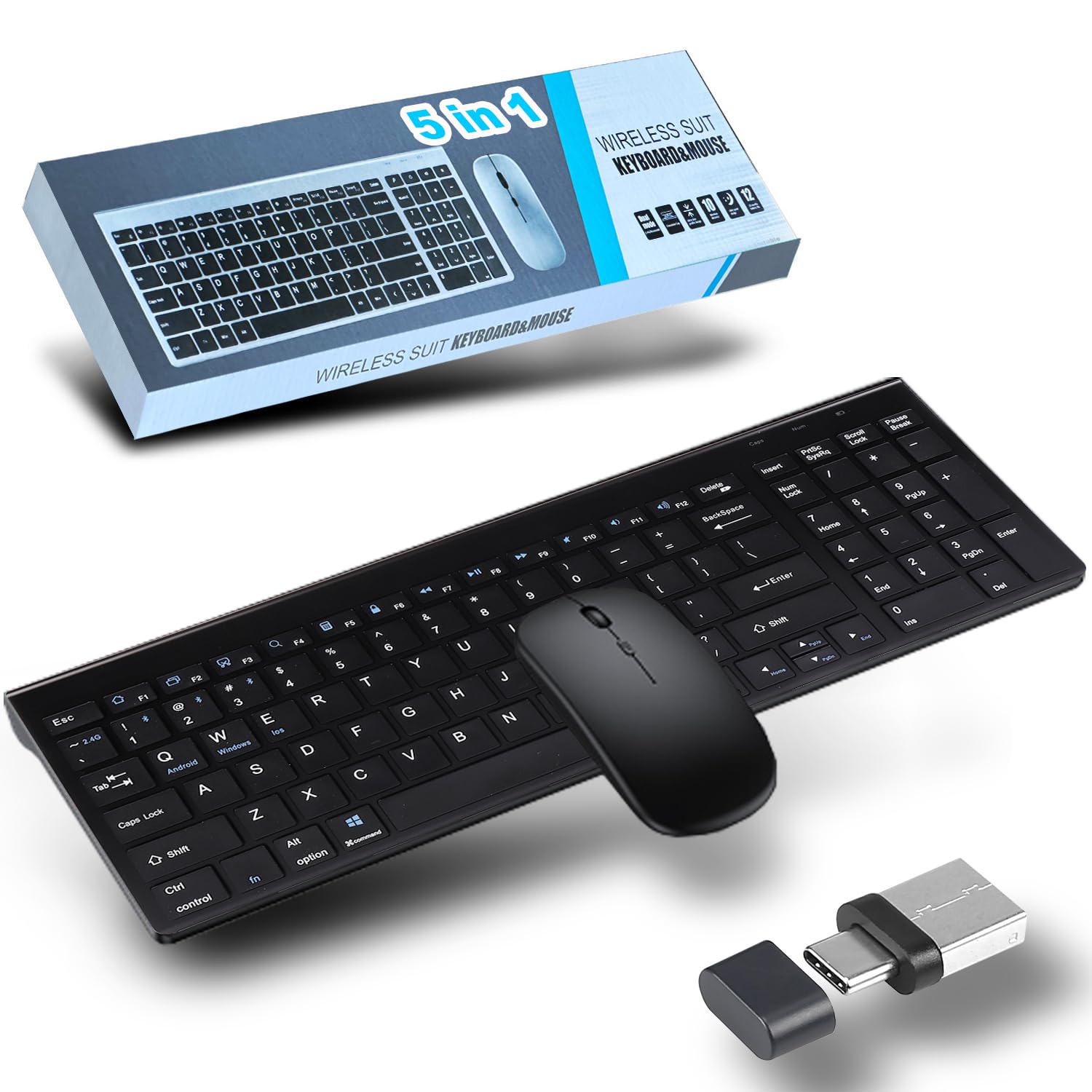 Ensemble clavier et souris sans fil avancés, trois Bluetooth et 2,4 GHz et type C, mince, rechargeable, portable, compact, silencieux, 1600 DPI pour ordinateur, Mac, Microsoft, PC, ordinateur portable