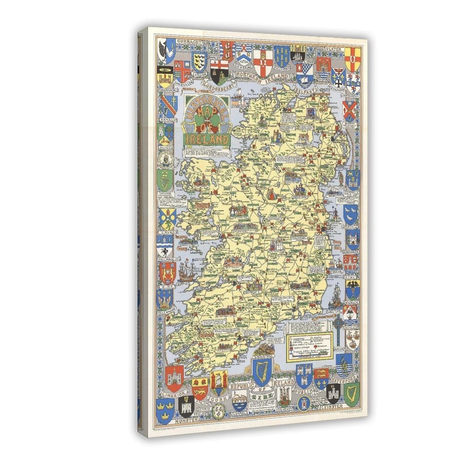 Historical Map of The History of Ireland - Irish Map Poster Print for Room Aesthetics Canvas Wall Art Print Frame 16x24inch(40x60cm)
