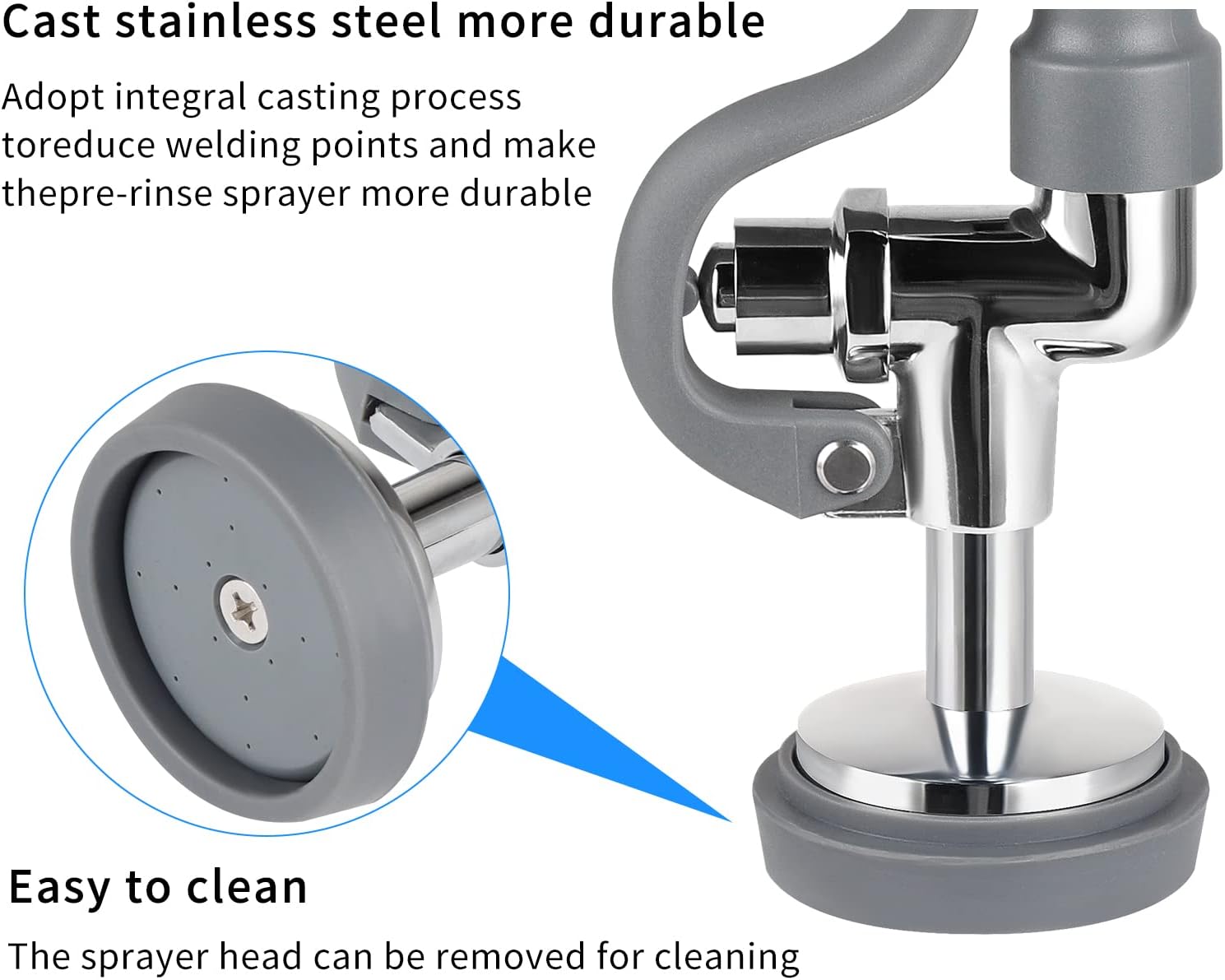 Pre Rinse Spray Valve with Handle Grip for Commercial Sink Restaurant Faucet Replacement Kit 1.42GPM High-Pressure Sprayer Nozzle Dish Spray Face for Industrial Dishwasher Kitchen, Gray