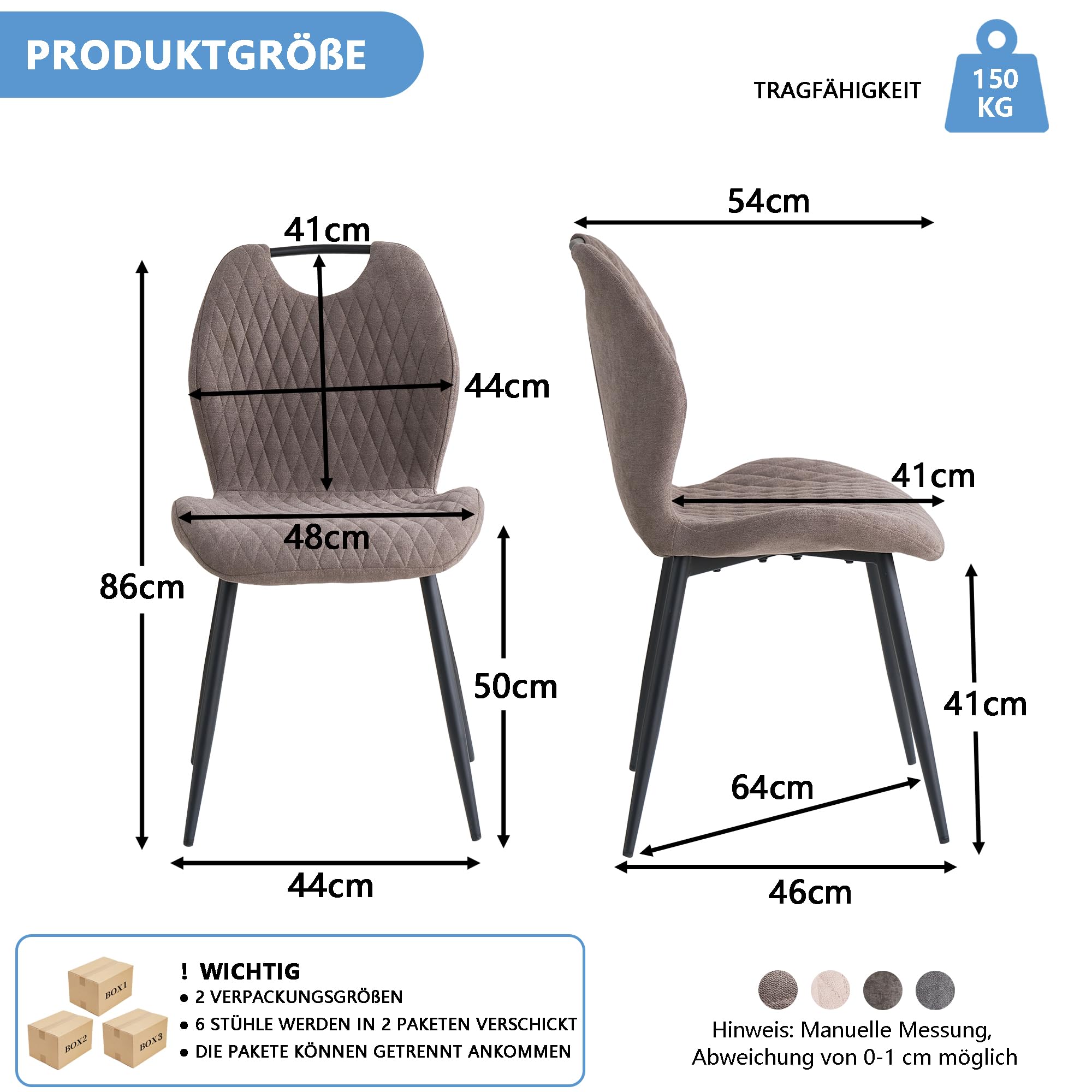Set di 4 Sedie da Cucina Moderne Imbottite con Gambe in Metallo Nero,Sedie da Pranzo in Lino, Design a Quadri, per Sala da Pranzo e Cucina, Soggiorno, Marrone