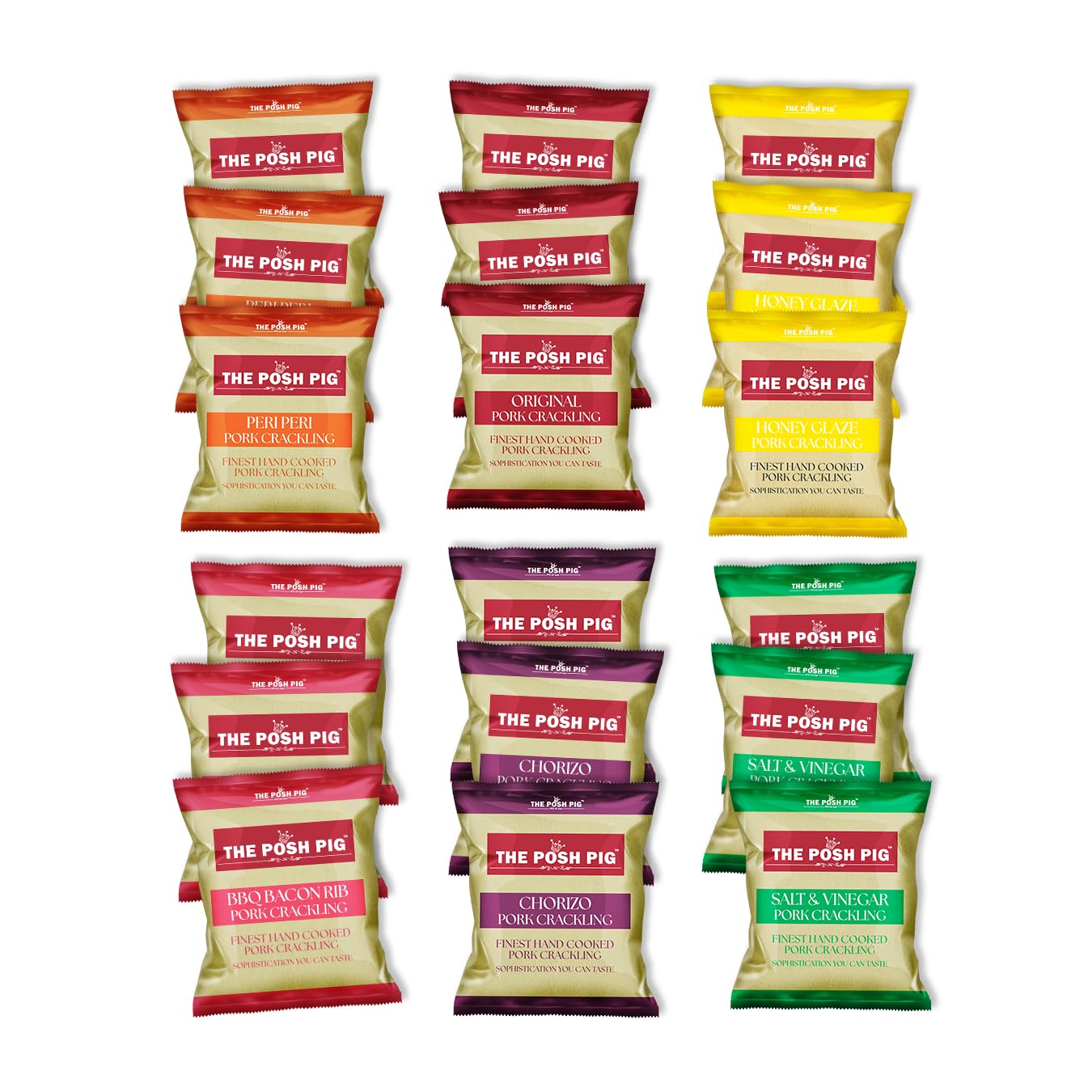 Sponsored Ad – The Posh Pig Mixed Flavoured Double Hand Cooked Premium Pork Crackling (18x40g Packets) High Protein, Low Carb.