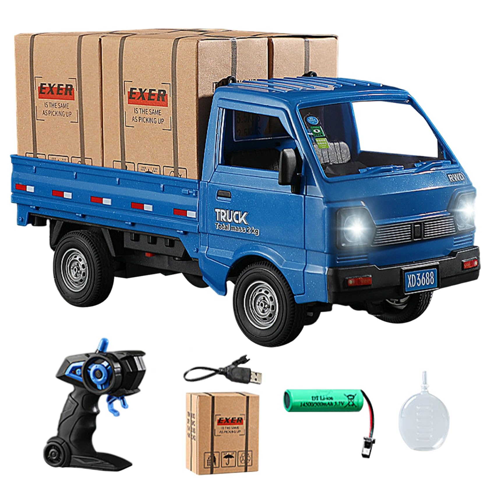 Hotainoys 2.4G RC Drift Truck with Spray & LED Lights Remote Control Pickup Truck, Mini Drift RC Car, All-Terrain Off-Road Toy Car for Kids and Adults, Blue