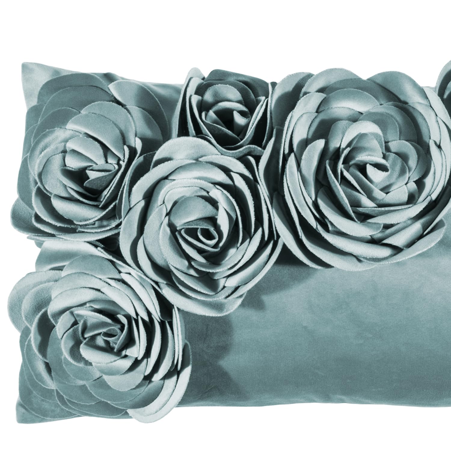 Pad - Floral - Kissenhülle - Samt Kissen - Zierkissen - Kissenhülle - Blütenapplikationen - 30 x 50, SLY Blau