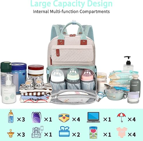 Miniatura 4 de Legestori Mochila para pañales, bolsa de pañales para bebé, bolsa de pañales rosa grande, mochila de regalo para niñas, Verde, Casual