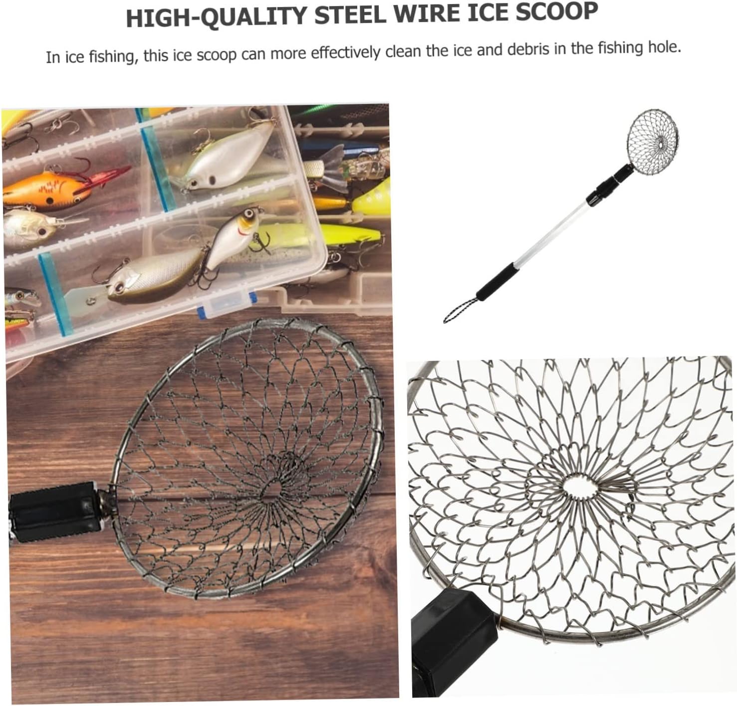 1pc Telescopic Fishing Skimmer Net Wire Rod Efficient Ice Dipper for Fishing Tackle and Slush Removal