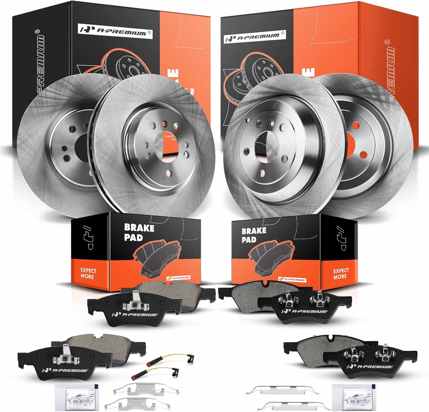 A-Premium Front Vented & Rear Solid Disc Brake Rotors + Ceramic Pads Kit Compatible with Mercedes-Benz Models - ML320 R320 2007-2009, ML350 2006-2011, ML500 R500 2006-2007, R350, ML450