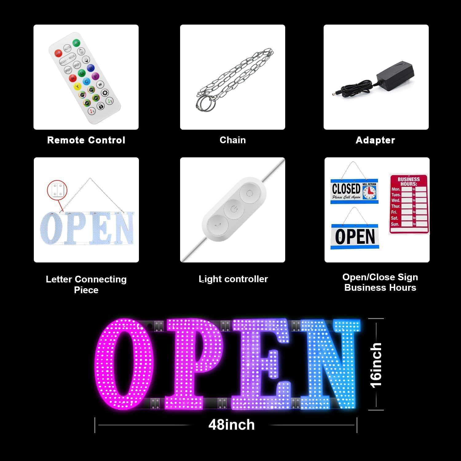 Bright 48" x 16" Large LED Open Sign for Business with Smart APP & Remote Control - Timer, Adjustable Brightness & Color, Open Closed Sign for Storefronts, Bar, Restaurant, Office, Hotel, Salon - Image 9