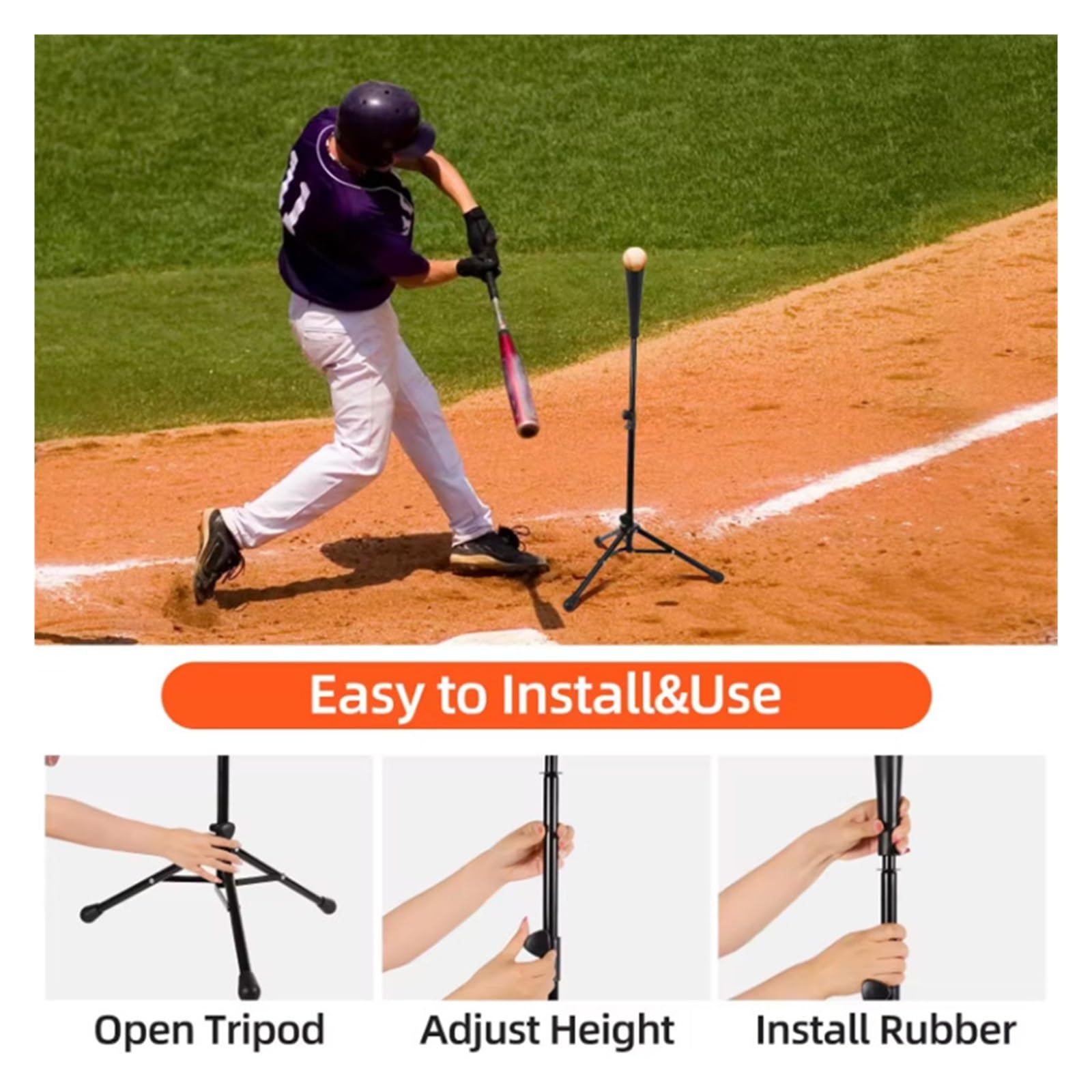 Baseball-Schlag-Tee-stativ Baseball Batting Tee Stativ Verstellbares for Schlagtraining Praxis Tragbar Faltbar