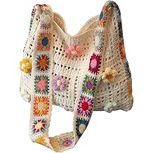 Crocheted Bag, Boho Crochet Beach Bag with Flower, Summer Beach Cute Crochet Handbags for Women