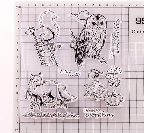 Miniatura 3 de Sellos transparentes de búho de ardilla para decoración de tarjetas, álbumes de recortes, diseño de calabaza, hongo zorro, calabaza, sello