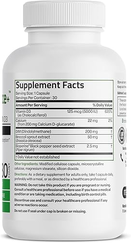 Miniatura 2 de Bronson DIM Balance+ D-glucarato de calcio, brotes de brócoli y vitamina D3 200 mg de DIM por cápsula apoya el metabolismo de estrógeno y los