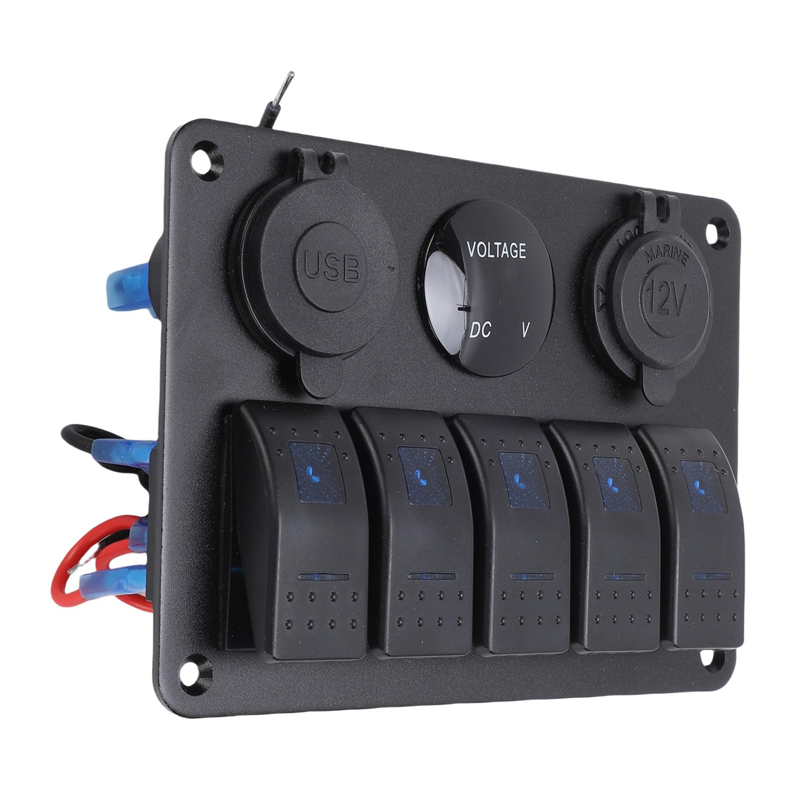 Pannello Interruttori a Bilanciere a 5 Gruppi Design Durevole per Auto, Camion, Barca Marina, Interruttori a Levetta ON/OFF, Retroilluminazione Blu per un Comodo Controllo