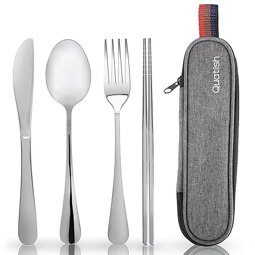 Travel Utensils with Case, Quatish Portable Silverware Set for Work,