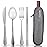 Travel Utensils with Case, Quatish Portable Silverware Set for Work, Stainless Steel Reusable Travel Cutlery Set, Fork and Spoon Set for Camping, EDC Gadgets, Lunch Box for Men, Silver
