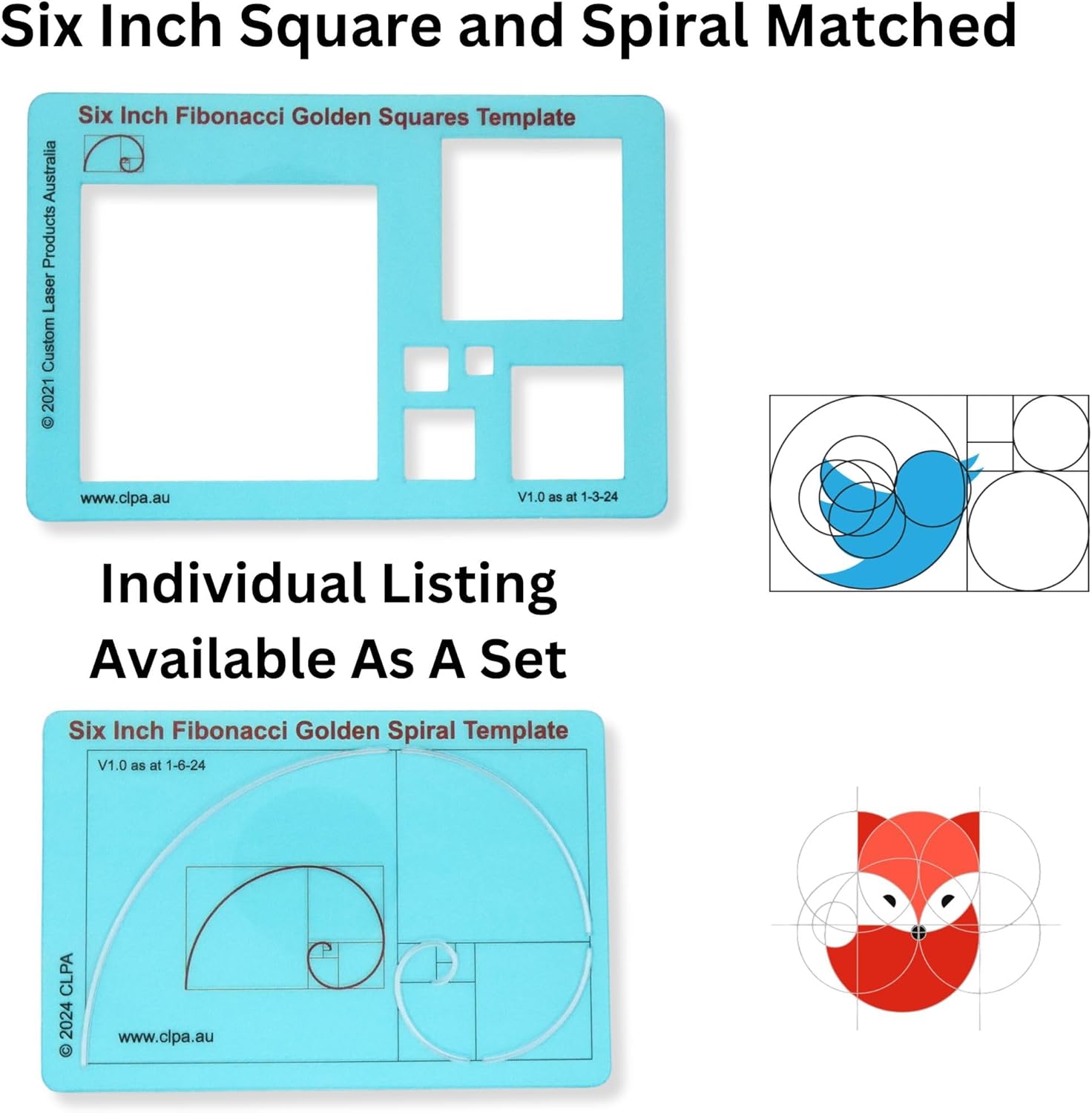 6" Fibonacci Spiral Stencil Template — Golden Ratio Tool for Drawing | Fibonacci Template | Geometric Stencil for Art, Drafting and Quilting | Clear PETG | Made in Australia
