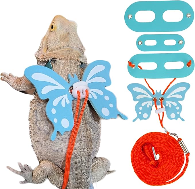 Bearded Dragon Lizard Leash Harness - Adjustable Stylish Butterfly Wing Lizard Reptile Harness Leash for Bearded Dragon Lizard Reptiles (Blue Butterfly)