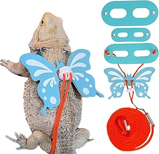 Bearded Dragon Lizard Leash Harness - Adjustable Stylish Butterfly Wing Lizard Reptile Harness Leash for Bearded Dragon Lizard Reptiles (Blue Butterfly)