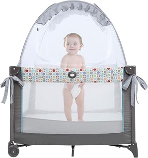 Minnebaby Pack N Play Tent, Keep Baby from Climbing Out, Mini Crib Safety Mesh Canopy, Play Yard Tent Cover, See Through and Breathable, Against Cats and Mosquitoes