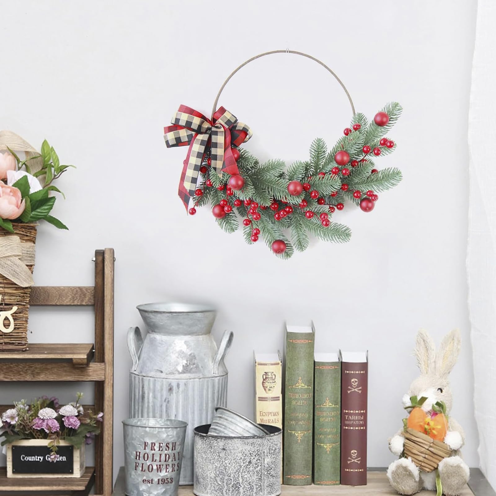 6-teiliges Set künstlichen Weihnachtskränzen und Weihnachtsgirlanden, 1,6 m Tannengirlande für Kamin, winterliche Weihnachtsdeko für Treppen,Tische,Verandas,Türen,drinnen,draußen,Hause