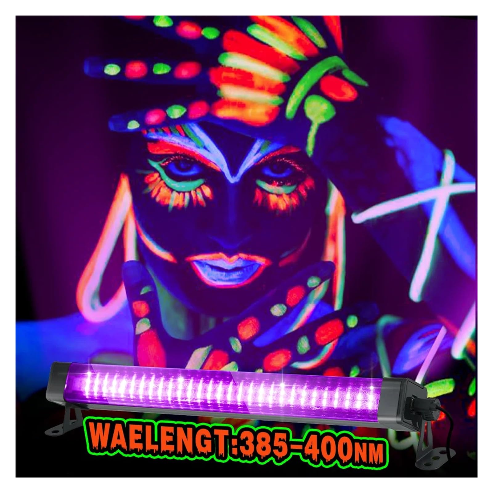 Tubo de luz negra LED 60 luces - Con interruptor, rotación 360 ​​grados, lámpara UV for fiestas fluorescentes, arte corporal, Halloween y Navidad, Multiuso confiable(60LEDs-3P)