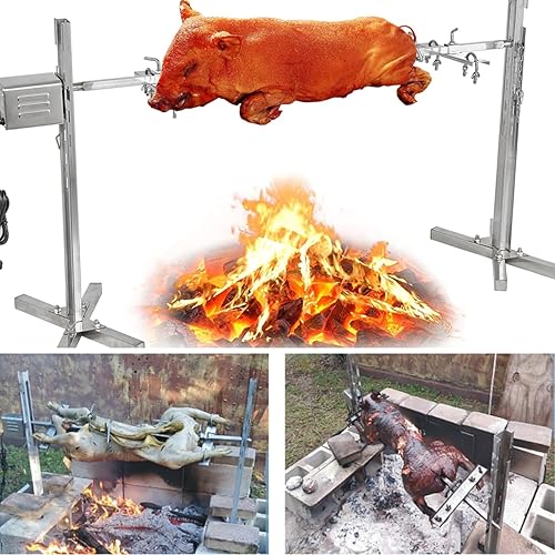 iMeshbean Kit de parrilla de asador de 220 libras, parrilla eléctrica para asadores de cerdos con motor de 45 W, soporte de asador de acero