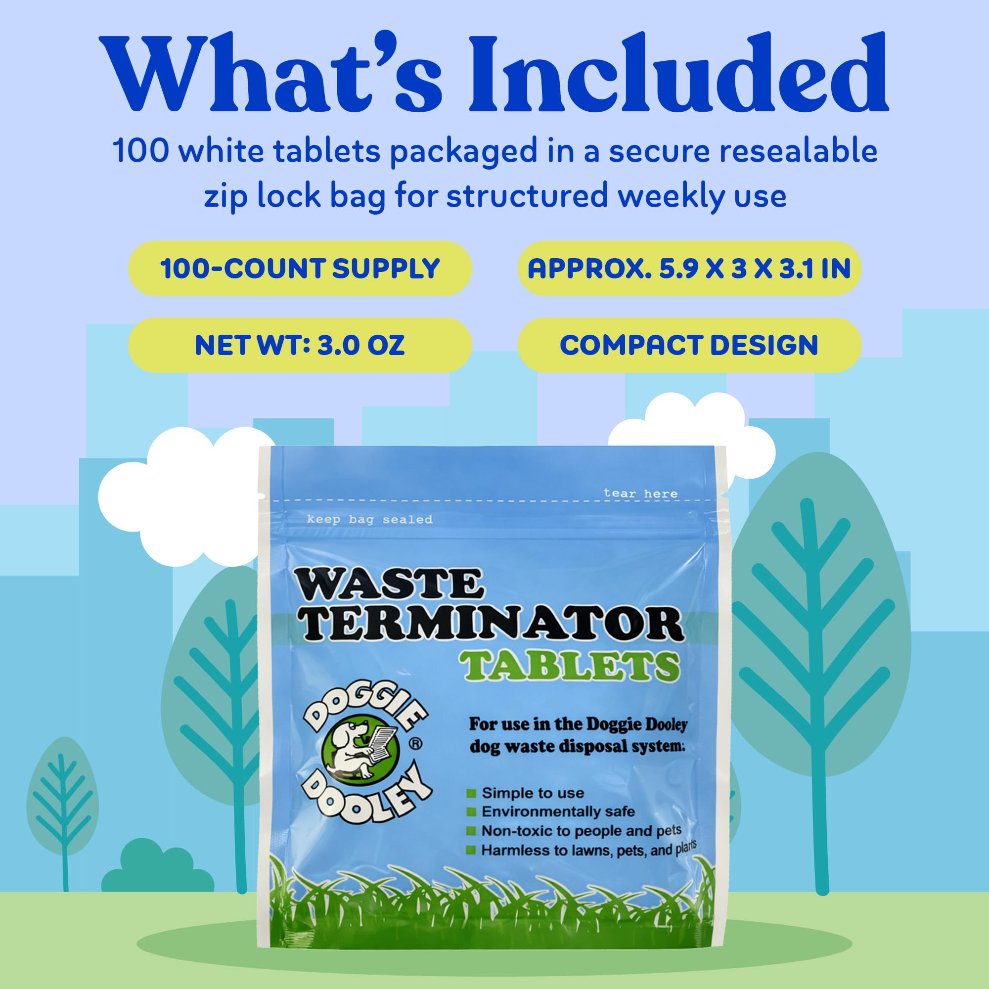 Doggie Dooley Dog Waste Terminator Tablets 100 Tabs 25 Month Supply
