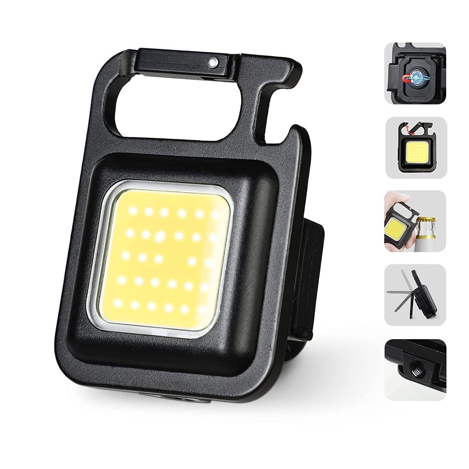 hellyz Keychain LED Light 2-Hours Battery Life with Bottle Opener, Magnetic Base and Folding Bracket Mini COB 500 Lumens Rechargeable Emergency Light (Square with 4 Modes, Aluminum)-picture-46