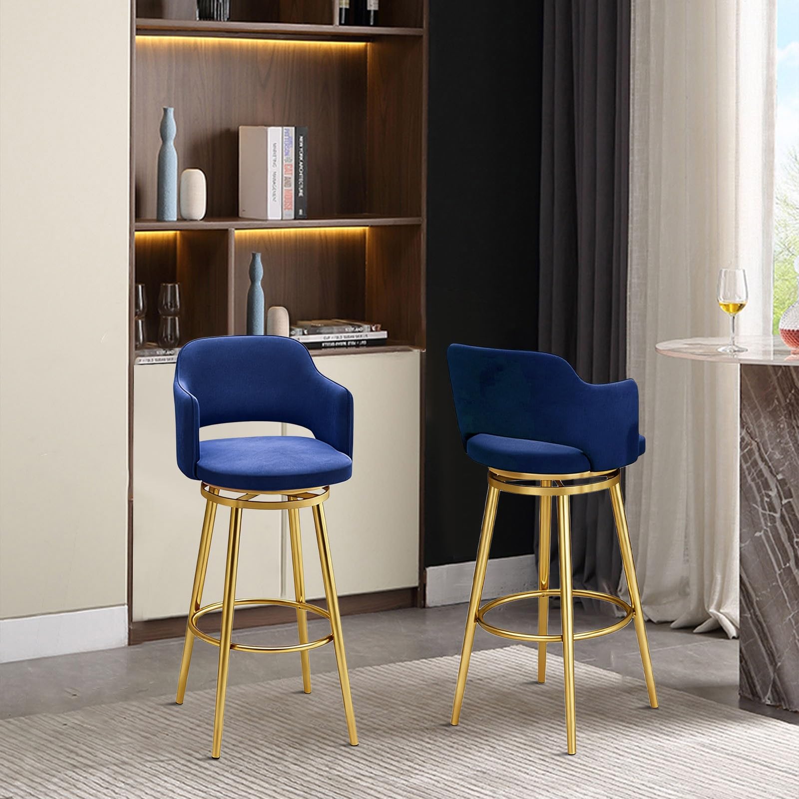 Sgabelli da bar girevoli da bancone, struttura in metallo, sedie imbottite in velluto con schienale, design moderno e confortevole per cucina a isola, set di 4