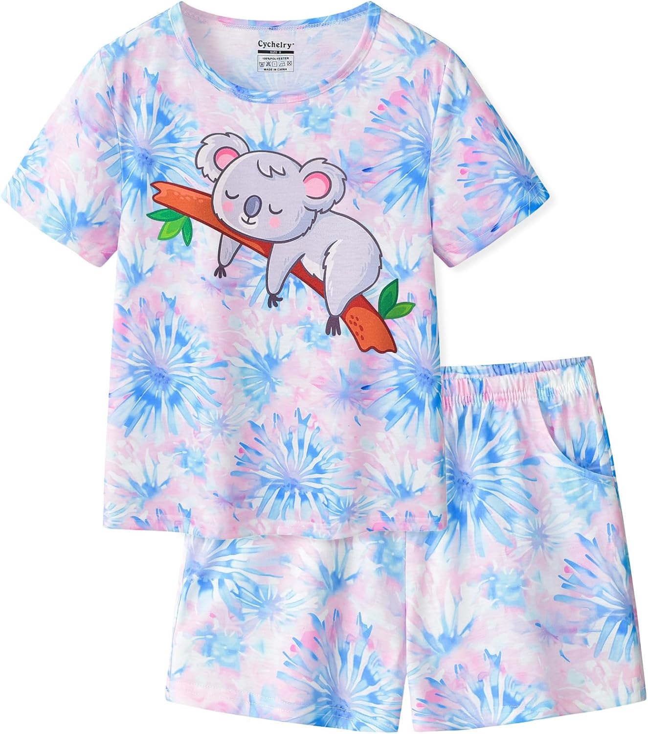 CYCHELRY Tie Dye Bunny Pajamas for Tween Girls Short Sleeve Big Kids PJS Sets Matching Clothes Size 6-16