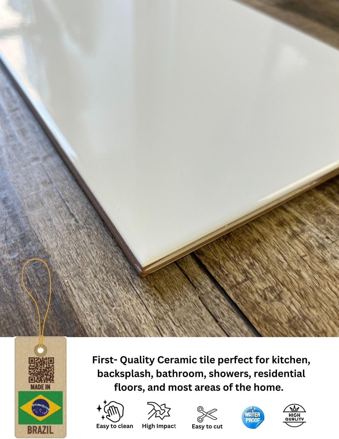 Tenedos White 8x12 Glossy Ceramic Wall Tile 13 sq ft Case for Kitchen Backsplash Bathroom Shower Wall Durable Modern Glue Down Installation Residential Commercial