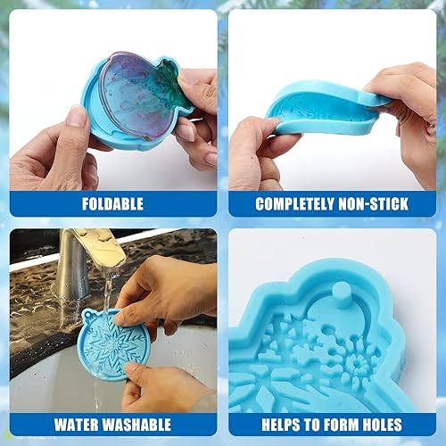 Miniatura 4 de Moldes de resina para adornos de Navidad, 6 moldes de silicona redondos de resina de Navidad para árbol de Navidad, copo de nieve, colgante de día