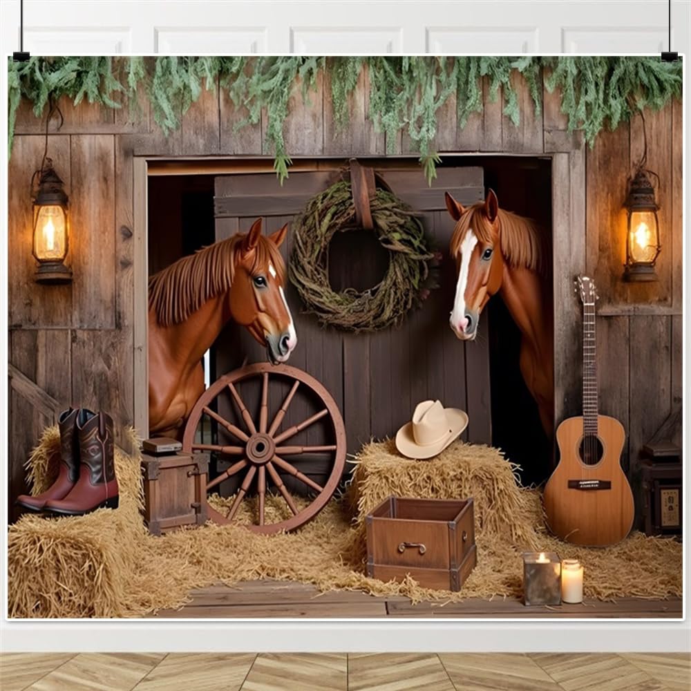 Western Cowboy Backdrop 10x8ft for Photoshoot Wild West Rodeo Party Decorations Banner Rustic Barn Door Horse Western Theme Photography Background for