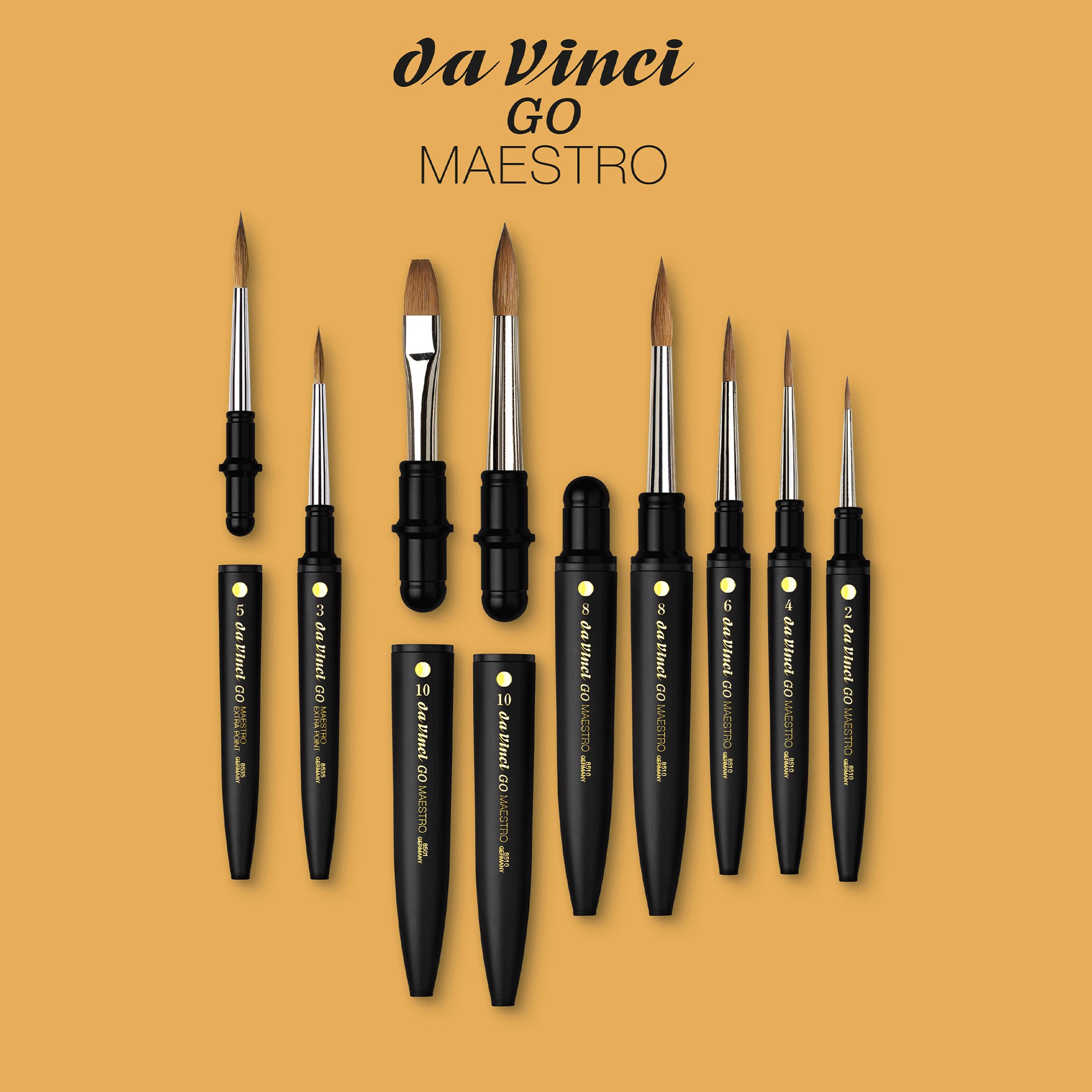 da Vinci GO Maestro Reise-Aquarellpinsel, rund, Gr. 6, Kolinsky | Kolinsky-Rotmarderhaar mit feiner Spitze und hoher Elastizität für präzise Linien, Details und kontrollierten Farbauftrag.