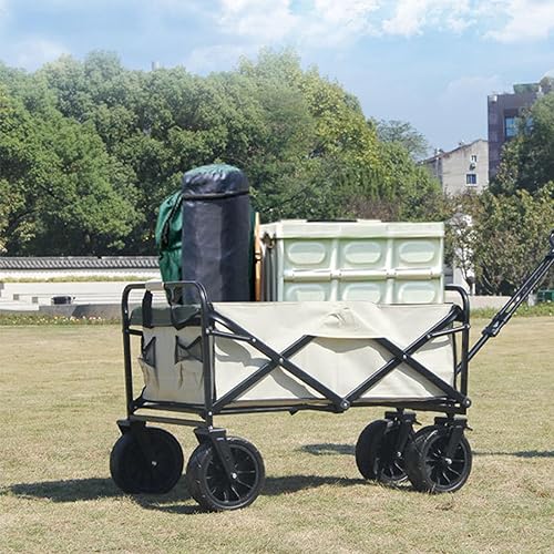 Miniatura 2 de Bgarden Carts,Beige Collapsible Wagon,Sports Outdoor Utility Wagon Folding Garden Wagon Sports Steel Frame Foldable Yard Car Camping Cart with Side