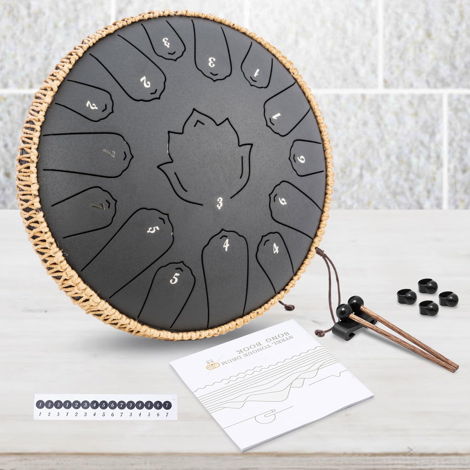 Steel Tongue Drum 13 Inch 15 Notes,Hand Drums with C-Key Travel Bag Drumsticks Holder Finger Paddles and Music Book,Handpan Percussion for Musical Education Meditation Yoga Gifts(Jet Black) 13 Inch 15 Notes Jet Black