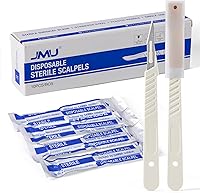 JMU #11 Disposable Sterile Scalpels with Plastic Handle - Pack of 10 Stainless Steel Blades, Individually Wrapped for Precision