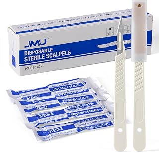 JMU #11 Disposable Sterile Scalpels with Plastic Handle - Pack of 10 Stainless Steel Blades, Individually Wrapped for Precision