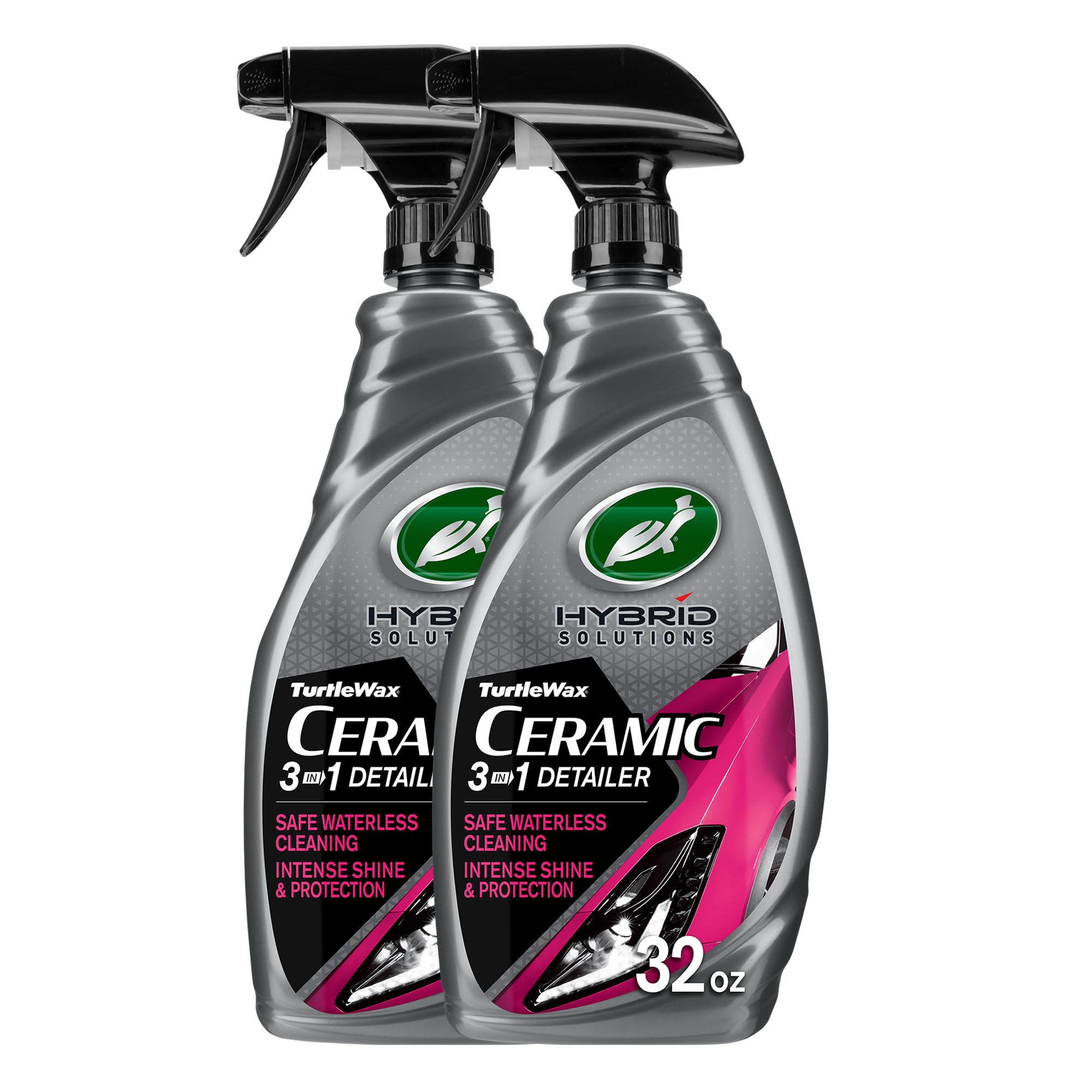 Turtle Wax Hybrid Solutions Ceramic 3-in-1 Car Detailer, Waterless Car Wash, Long-lasting HydrophobicWax Protection and High Gloss Shine, Safe For All Exterior Surfaces, 32 oz (Pack of 2)