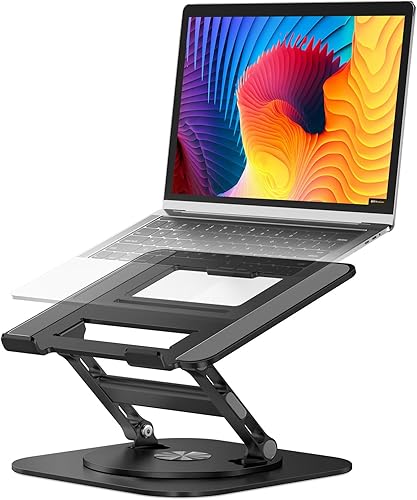 Soporte ajustable para laptop con base giratoria de 360, soporte estable para computadora portátil, ergonómico y plegable, elevador para computadora