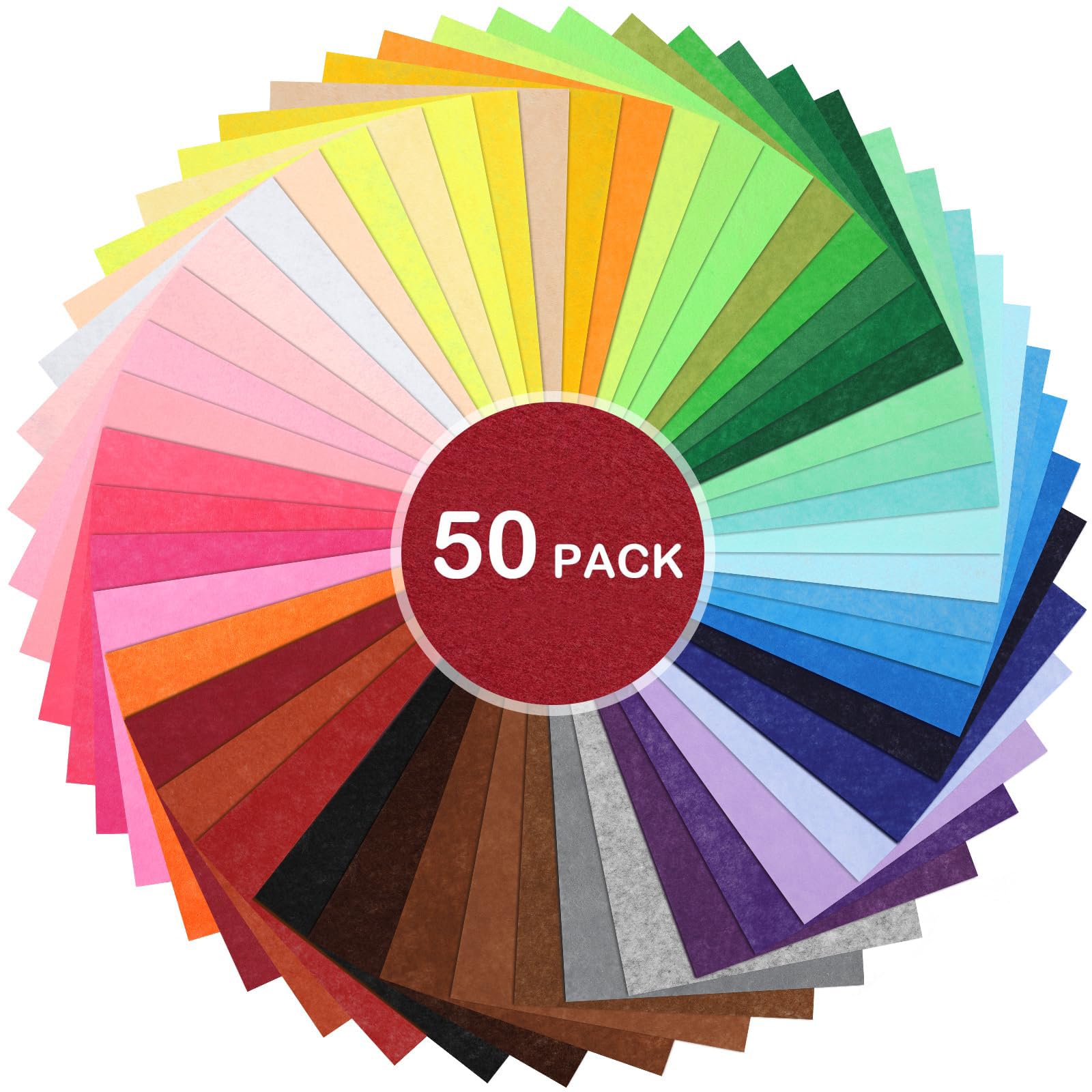 Jootuepo Multicolor 50 Pcs Fabrics Diy Craftwork Sewing Patchwork, Coloured Felt Fabric Sheet, Crafts Assorted Colour Polyester Felt Sheet, Soft Thick Fabric For Diy Crafting And Sewing (15 X 15 Cm)