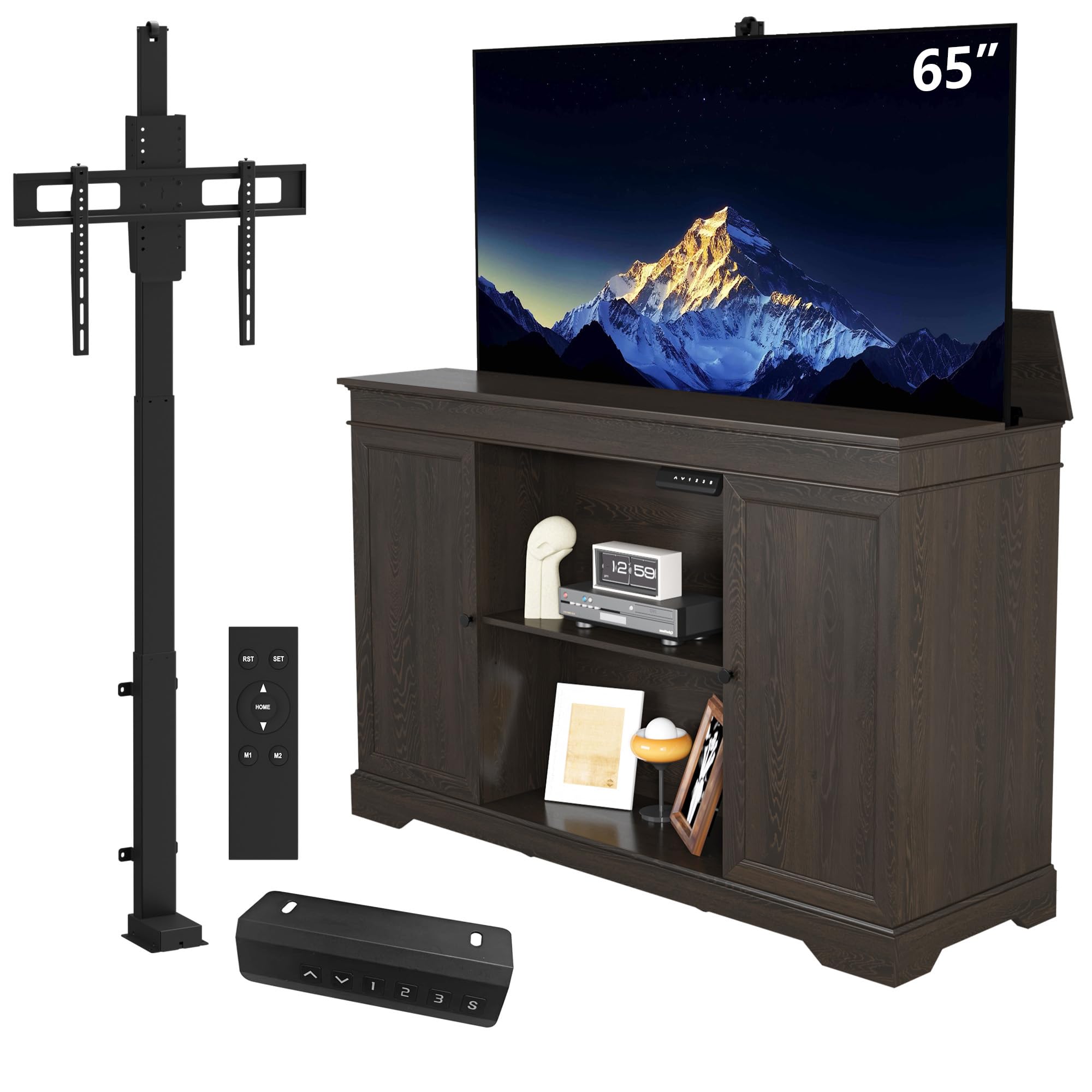 GDLF TV Lift Cabinet, Hidden Motorized Television Lift Cabinet for 55-65" TVs with Storage and Remote Control, Modern Walnut