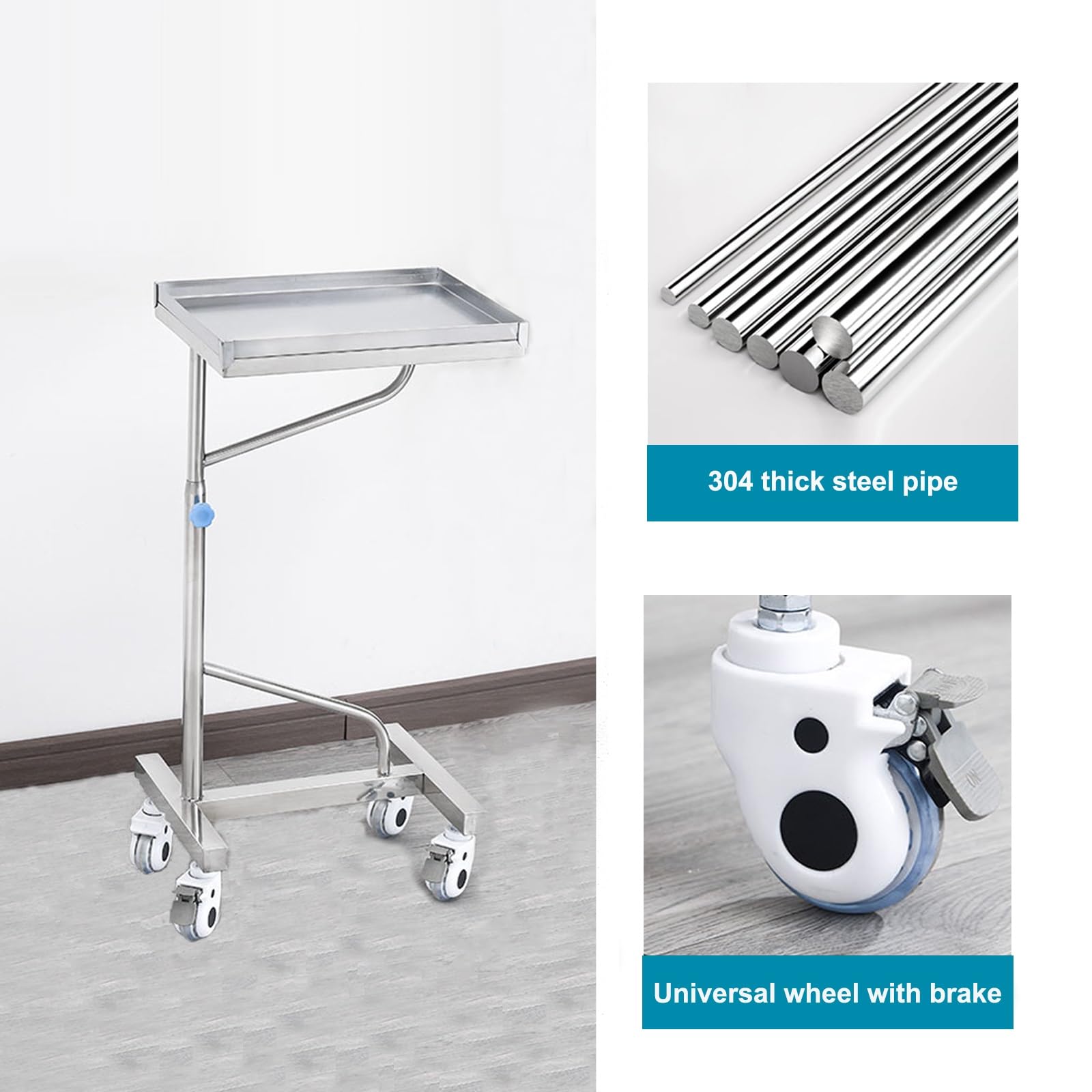 Carrito Cocina, Carrito Auxiliar con Ruedas, Bandeja médica con Ruedas, Carro Auxiliar con Ruedas for salón de Belleza, Peluquería, Tatuaje, SPA, Clínica(60cm/24in)