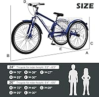 Vista 50 de H&ZT Triciclo para adultos, bicicleta de 3 ruedas, triciclo crucero, con engranaje de 7 velocidades, mango de freno de estacionamiento, escalón