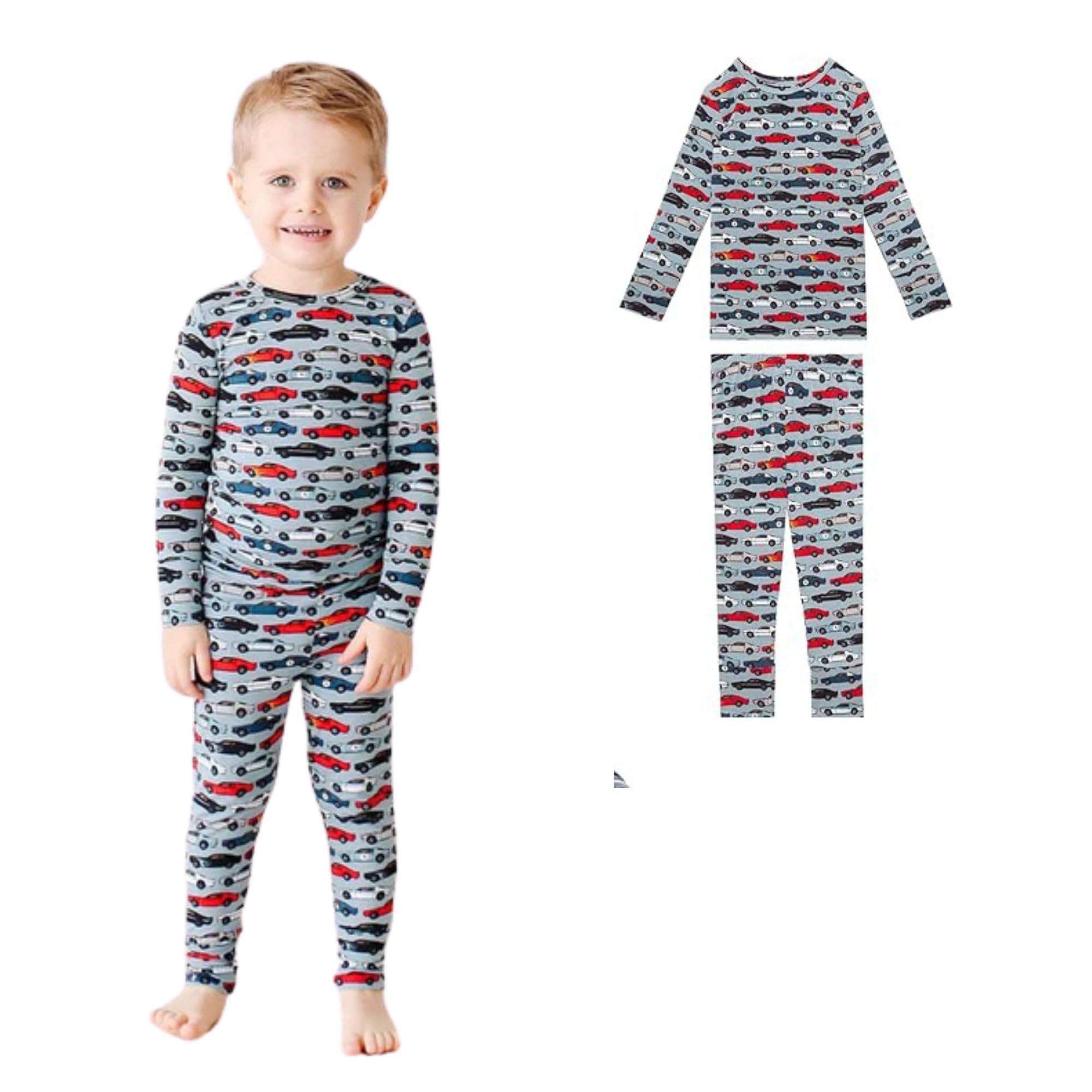Posh Peanut Boys Pajamas - PJs for Kids Made of Soft Viscose from Bamboo, Long Sleeve Toddler PJs & Matching Boys Pajama Sets