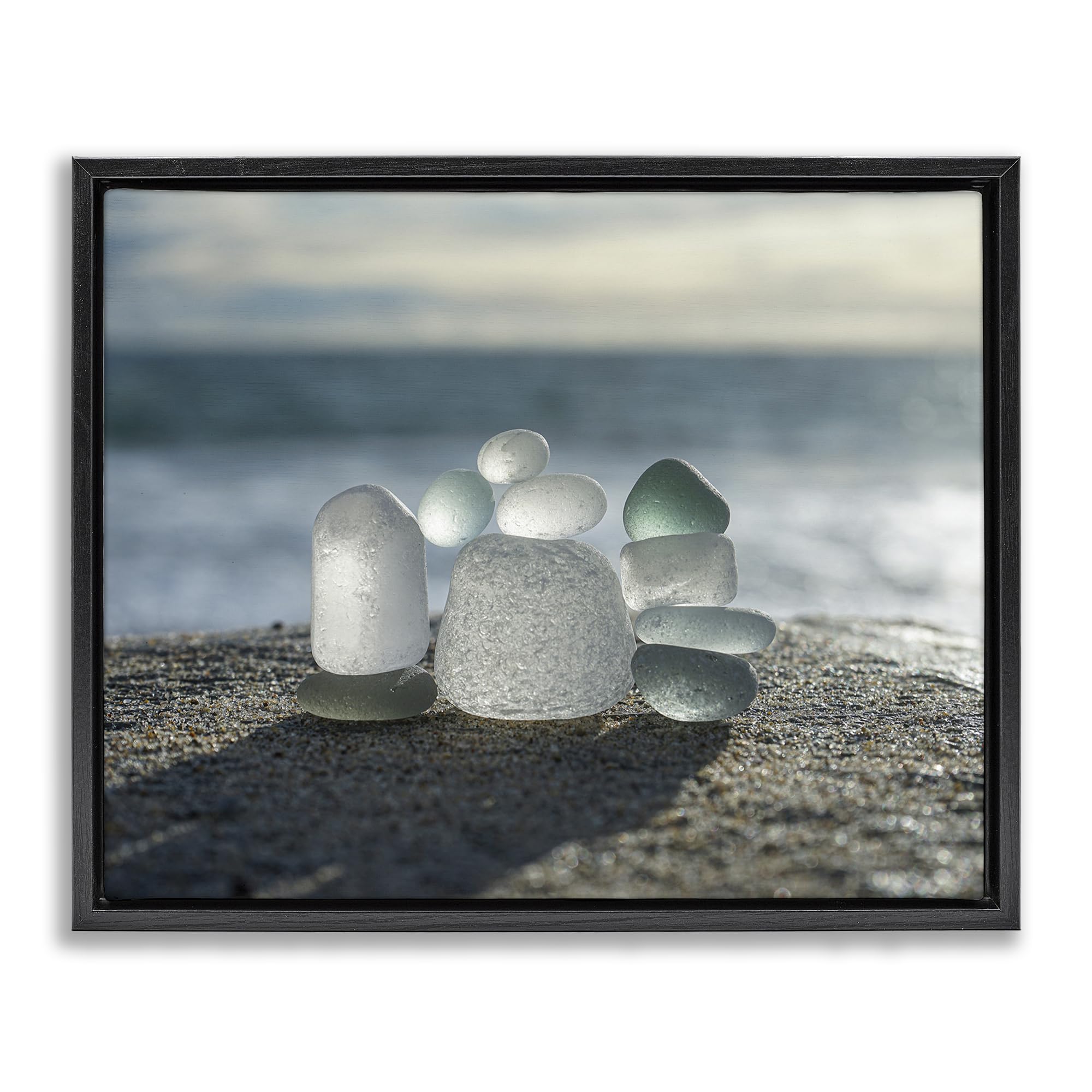Stupell Industries Jet Black (Matte) 'Balancing Sea Glass Pebbles'| Floating Frame Canvas Art