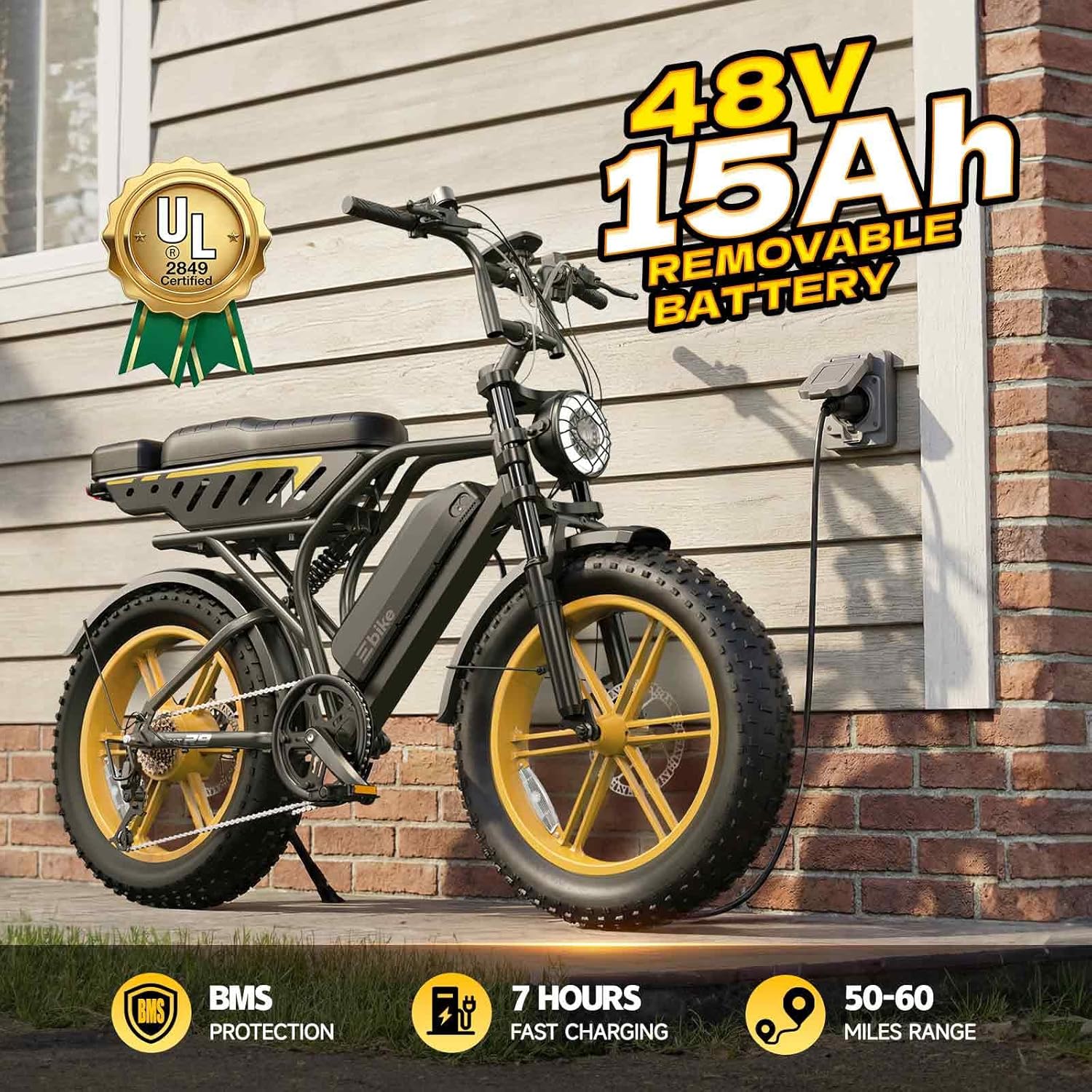 TST Electric Bike for Adults 1500W Peak 20" Fat Tire All-Terrain E-Bike 60/130 Miles 28 MPH Electric Dirt Bike - 48V 15/30 AH Battery Tested to UL 2849 Powered Electric Bicycle