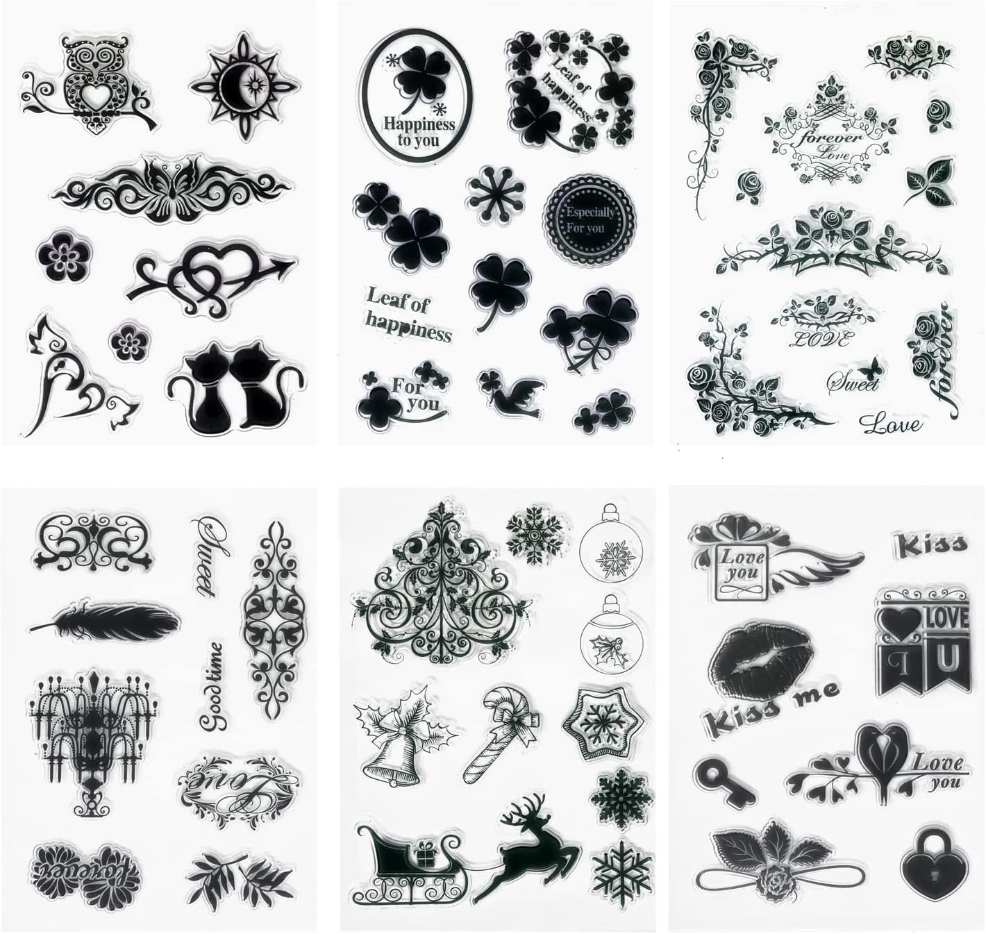 Honbay 6 Sheets of Different Themed Silicone Clear Stamps, Friendly Phrases Pretty Patterns, for Card Making Decoration and Scrapbooking