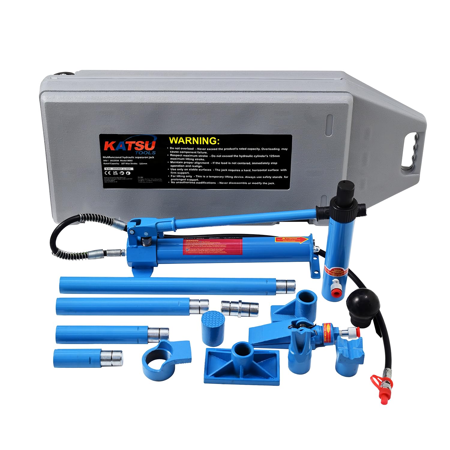 KATSU Tools Hydrauliczny zestaw do naprawy, 10 ton, narzędzie do usuwania wgnieceń i ram, do samochodu i transportera, podnośnik hydrauliczny z wężem olejowym, do warsztatu samochodowego