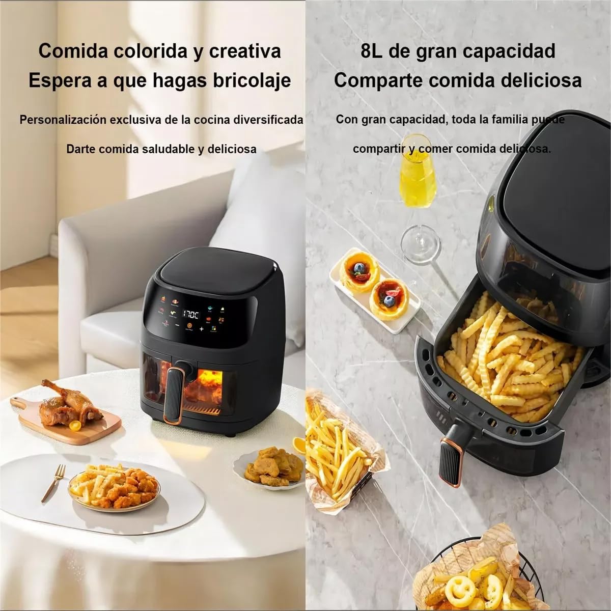 1400W Friggitrice ad aria, 8L Friggitrice senza olio, 8 menu, LED Touch