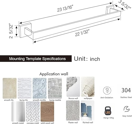 Miniatura 2 de BANOLUX - Toallero individual de 22 pulgadas para baño, toallero para baño, montado en la pared, soporte para toallas de mano de acero inoxidable